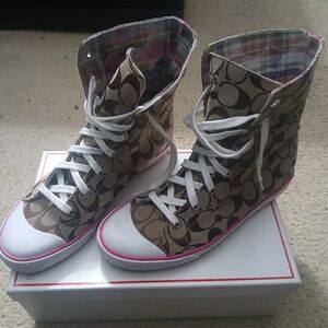 Coach Brown and White High-Top Sneakers